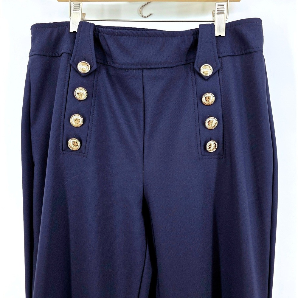 Rachel Zoe Navy Blue High Waist Sailor Pants Gold Buttons Wide Leg Size 10 NWOT